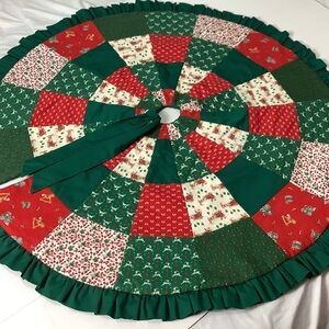 Christmas Tree skirts handmade quilted 42” round washable solid green backing.